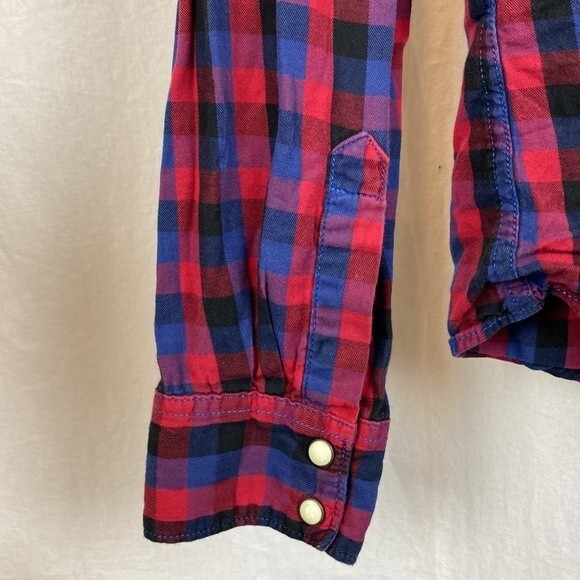 Levi’s Men's  Blue & Red Pearl Snap Long Sleeve Plaid Gingham Western Shirt M - Picture 4 of 7